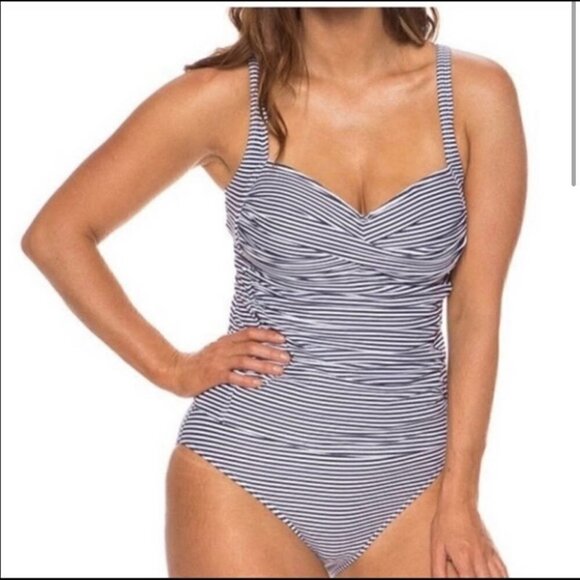 Revolve Bond-eye Australia Black White Striped One Piece Bathing Suit - Picture 1 of 7